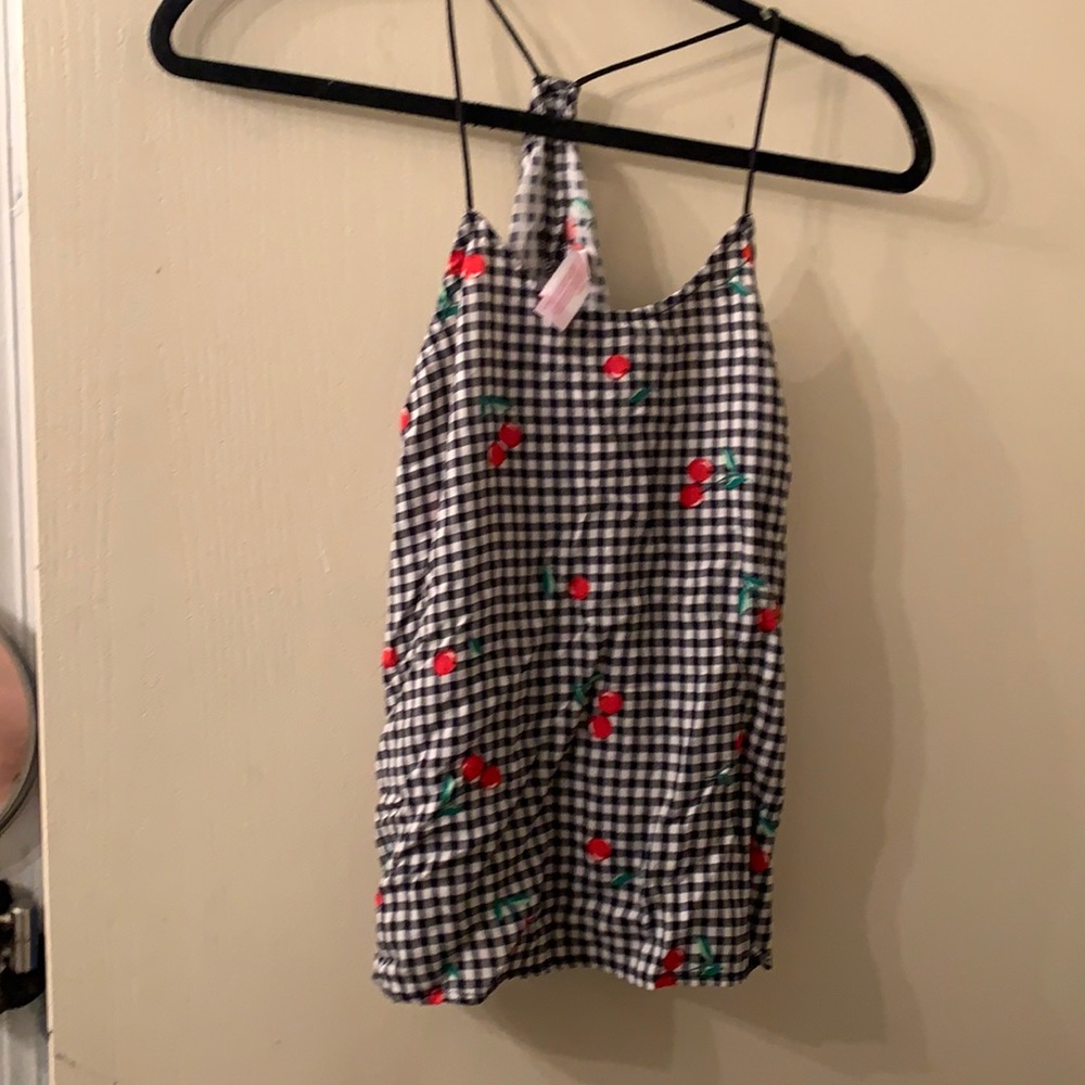 Checkered black and white with cherry racerback tank, Size M